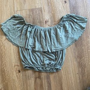 Green off the shoulder crop top